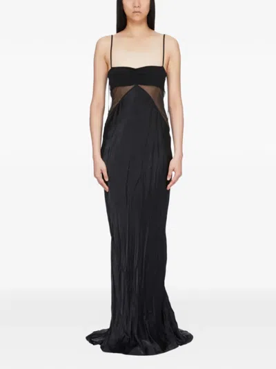 Rick Owens Panelled Satin Midi Slip Dress In Black