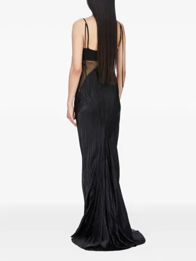 Rick Owens Panelled Satin Midi Slip Dress In Black