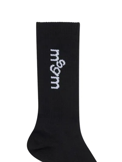 Msgm Ribbed Logo Knit Socks Signature Branding In Black