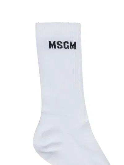 Msgm Ribbed Logo Socks Featuring Jacquard Detail In White