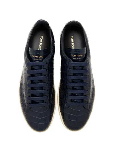 Tom Ford Warwick Alligator-print Leather Sneakers In Blue