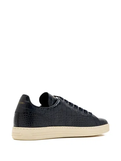 Tom Ford Warwick Alligator-print Leather Sneakers In Blue