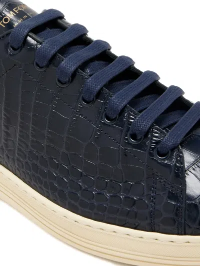 Tom Ford Warwick Alligator-print Leather Sneakers In Blue