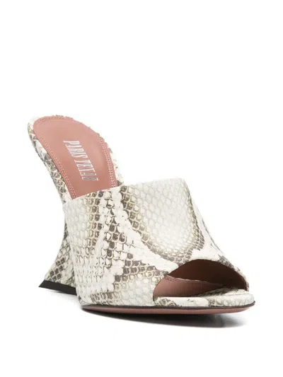 Paris Texas Python Print Wedge Heel Open Toe Mules In Neutral