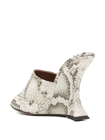 Paris Texas Python Print Wedge Heel Open Toe Mules In Neutral