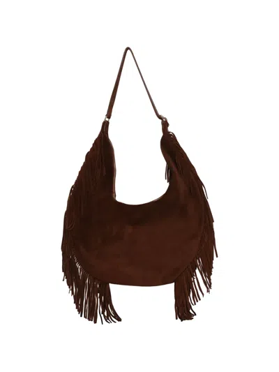 Orciani Isola Peach Fringed Leather Shoulder Bag In Brown