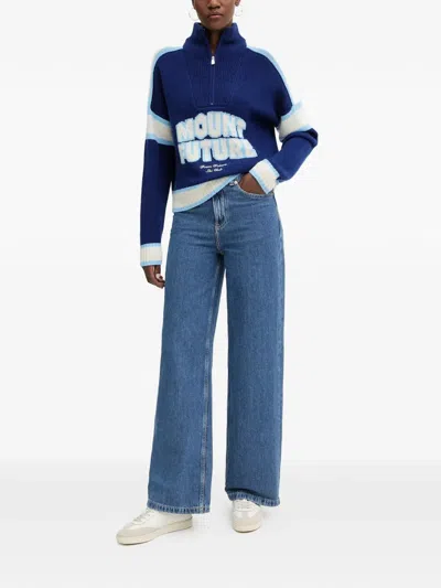 From Future Half-zip Striped Sweater In Blue