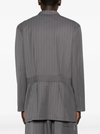 Y-3 Pinstripe-pattern Single-breasted Coat In Gray