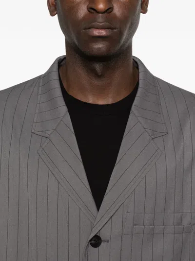 Y-3 Pinstripe-pattern Single-breasted Coat In Gray