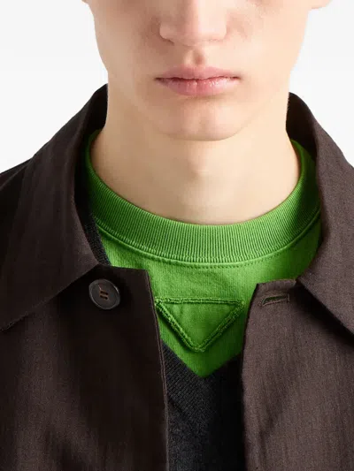 Prada Green Solid Crew Neck T-shirt In Green
