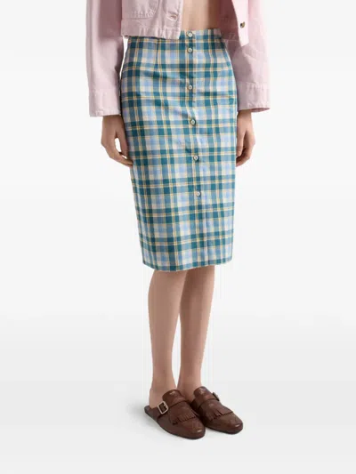 Prada Ottanio Pencil Skirt With Check Pattern In Multi