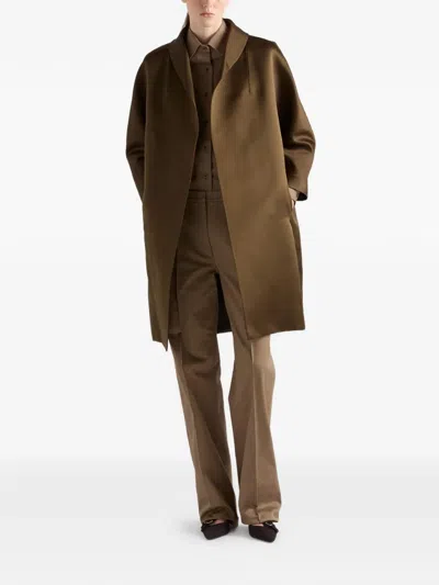 Prada Cotton Poplin Shirt Tailored Collar Button Epaulettes In Brown