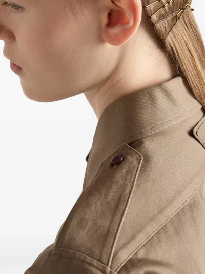 Prada Cotton Poplin Shirt Tailored Collar Button Epaulettes In Brown
