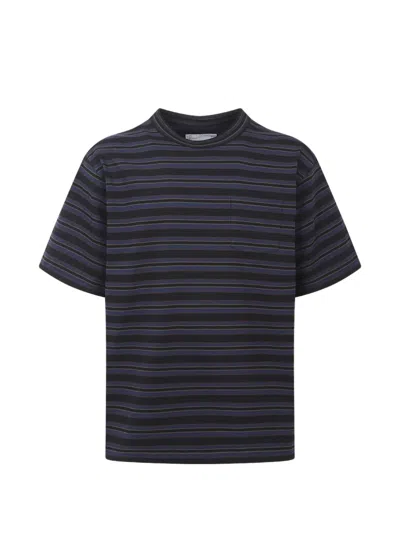 Sacai Navy Horizontal Stripe T-shirt In Black