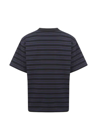 Sacai Navy Horizontal Stripe T-shirt In Black
