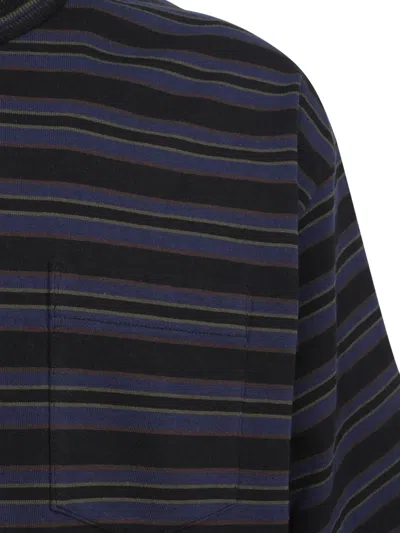 Sacai Navy Horizontal Stripe T-shirt In Black