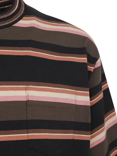 Sacai Multicolor Horizontal Stripe T-shirt In Brown