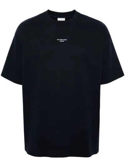 Drôle De Monsieur Black Classic Nfpm T-shirt With Logo Print In Cotton Blend Man In Navy Blue