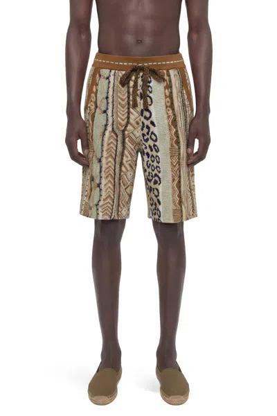 Laneus Patterned Drawstring Shorts In Brown