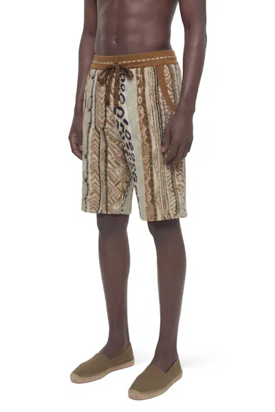 Laneus Patterned Drawstring Shorts In Brown