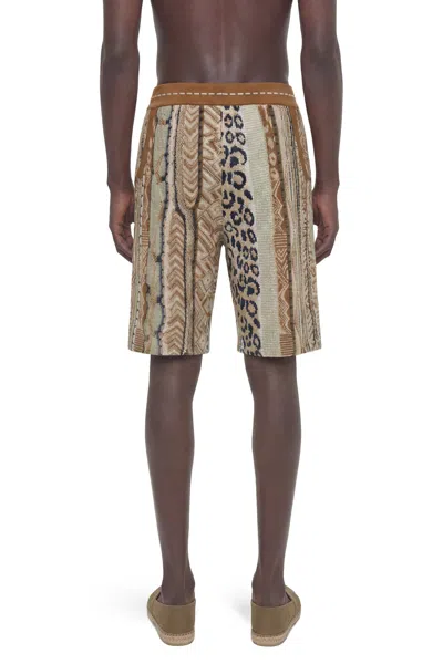 Laneus Patterned Drawstring Shorts In Brown