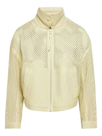 Ferragamo Perforated Leather Jacket In Burgundy