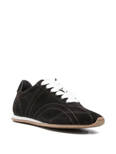 Totême Leather Sneakers Contrast Stitching Low Top Rubber In Black