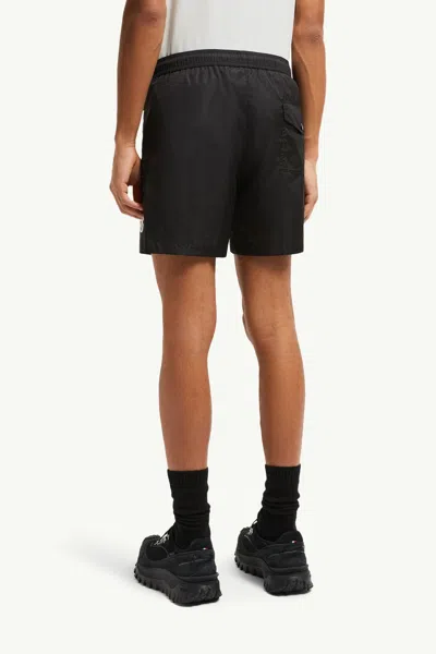 Moncler Logo Patch Detail Elastic Waist Swim Shorts In Black