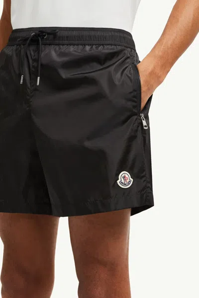 Moncler Logo Patch Detail Elastic Waist Swim Shorts In Black