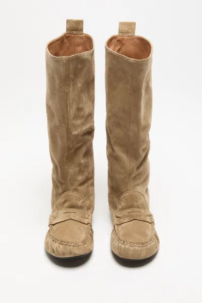 Acne Studios Bojan Slouch Suede Boots Beige In Animal Print