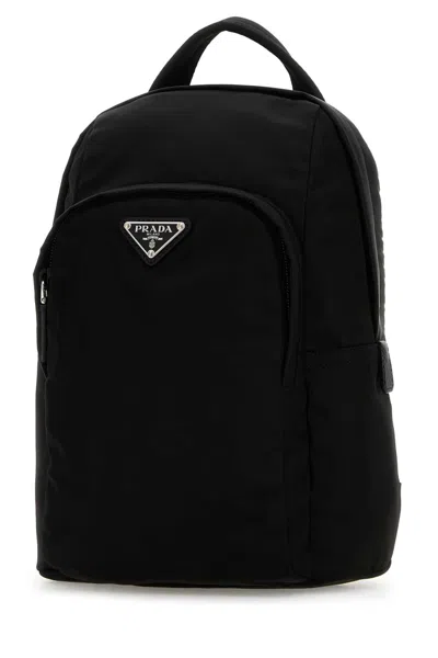 Prada Black Re-nylon Backpack In Black