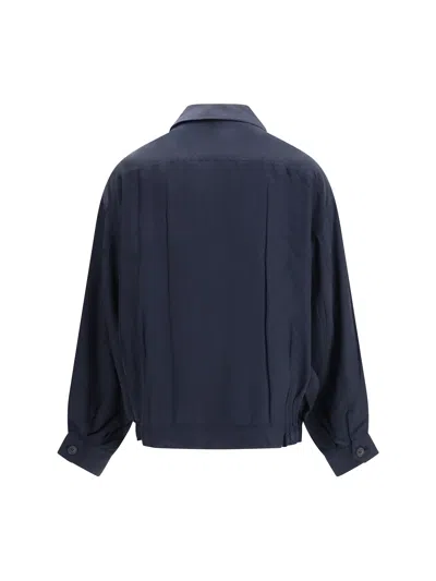 Prada Washed Silk Jacket In Blue