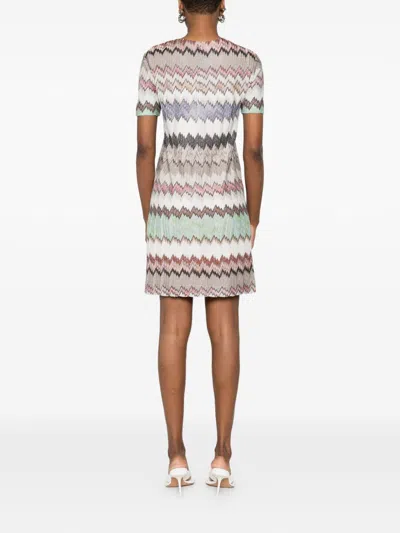 Missoni Zigzag Textured Dress Knee Length Sleeves In Multi