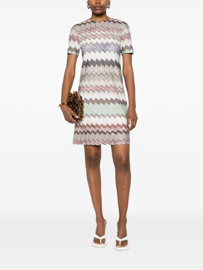 Missoni Zigzag Textured Dress Knee Length Sleeves In Multi