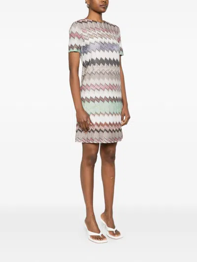 Missoni Zigzag Textured Dress Knee Length Sleeves In Multi