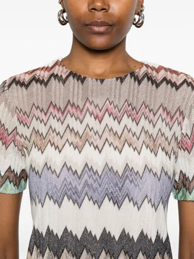 Missoni Zigzag Textured Dress Knee Length Sleeves In Multi