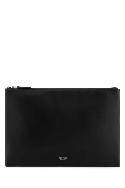 Tom Ford Black Leather Clutch In Pattern