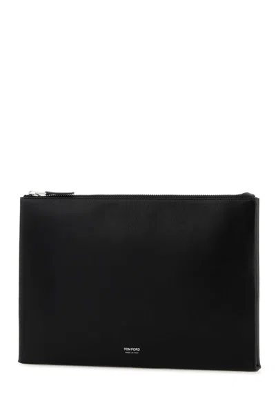 Tom Ford Black Leather Clutch In Pattern