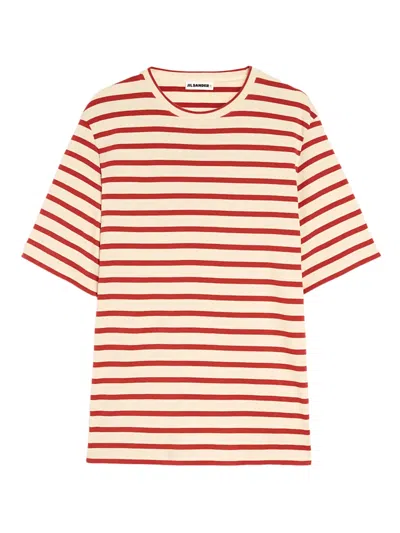 Jil Sander Striped-pattern Logo-patch T-shirt In Neutral