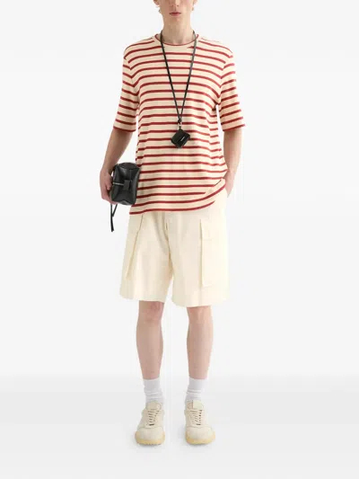 Jil Sander Striped-pattern Logo-patch T-shirt In Neutral