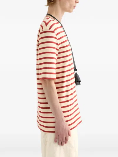 Jil Sander Striped-pattern Logo-patch T-shirt In Neutral