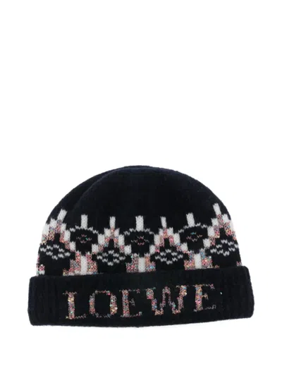 Loewe Sequin-embellished Fair Isle Wool-blend Beanie In Green