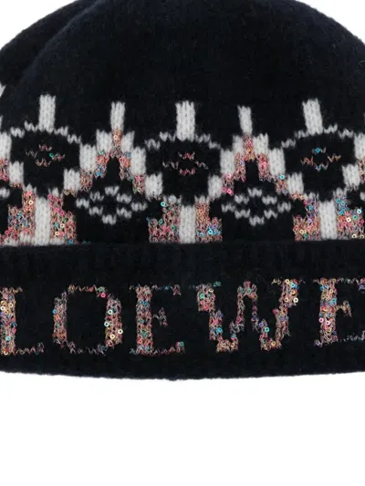 Loewe Sequin-embellished Fair Isle Wool-blend Beanie In Green