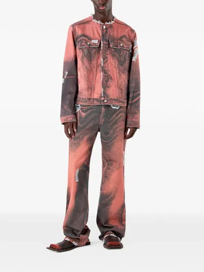 Camperlab Button-fastening Distressed-effect Denim Jacket In Orange