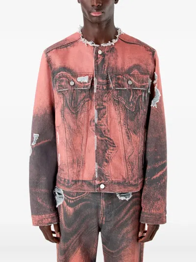 Camperlab Button-fastening Distressed-effect Denim Jacket In Orange