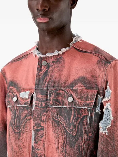 Camperlab Button-fastening Distressed-effect Denim Jacket In Orange