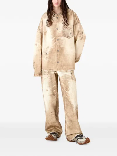 Camperlab Camel Corduroy Print Denim Shirt In Neutral