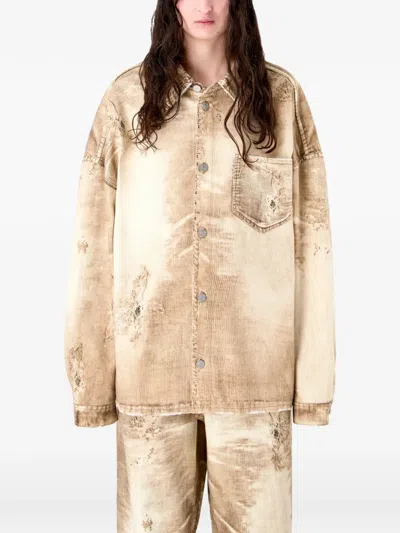 Camperlab Camel Corduroy Print Denim Shirt In Neutral