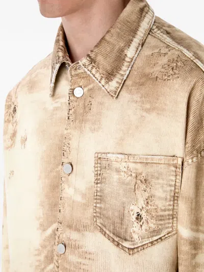 Camperlab Camel Corduroy Print Denim Shirt In Neutral