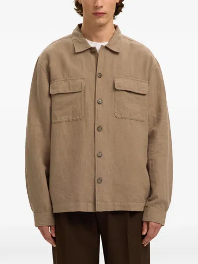Selected Flap-pocket Buttoned Overshirt In Brown